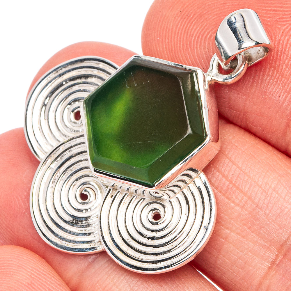 Premium Nephrite Jade Pendant 1 3/8" (925 Sterling Silver) P45005