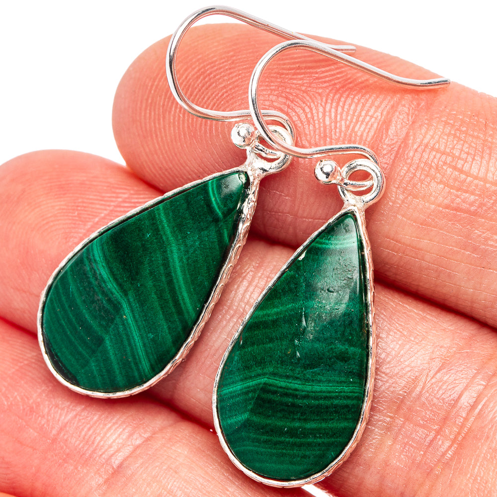 Malachite Earrings 1 3/8" (.925 Sterling Silver)
