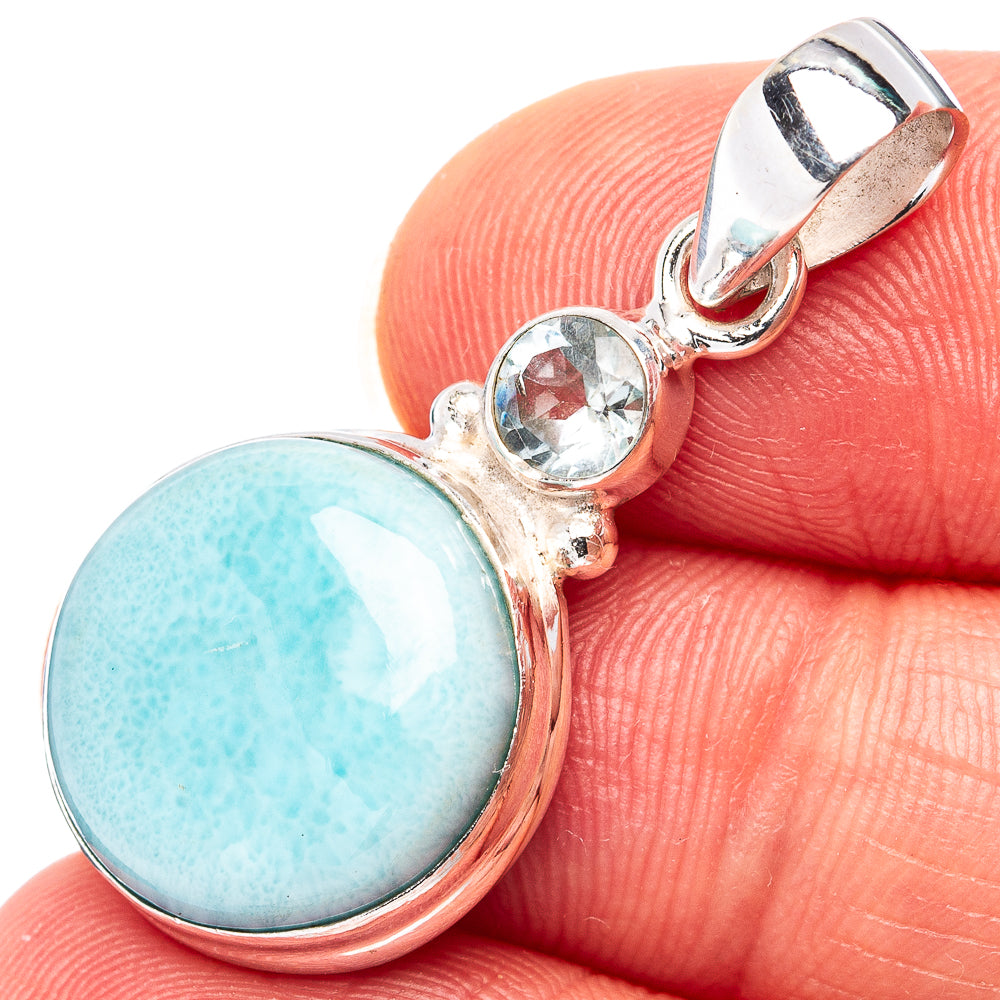 Rare Larimar, Blue Topaz Pendant 1 3/8" (.925 Sterling Silver)