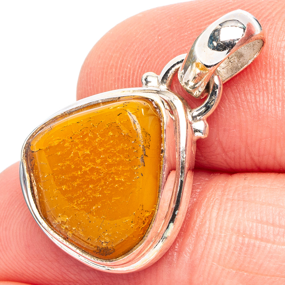Bone Amber Pendant 1 1/8" (.925 Sterling Silver)