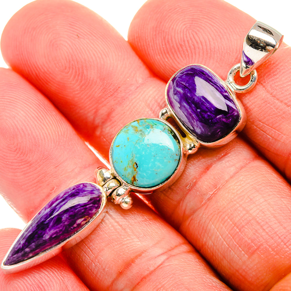 Charoite, Chrysocolla, Amethyst 925 Sterling Silver Pendant 2 1/4" (925 Sterling Silver) PD38386