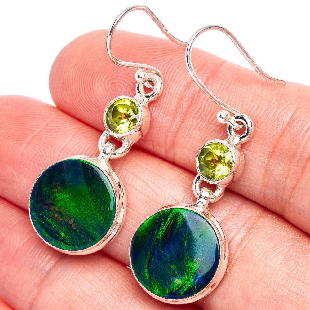Aura Opal, Peridot Earrings 1 1/2" (925 Sterling Silver) E433283