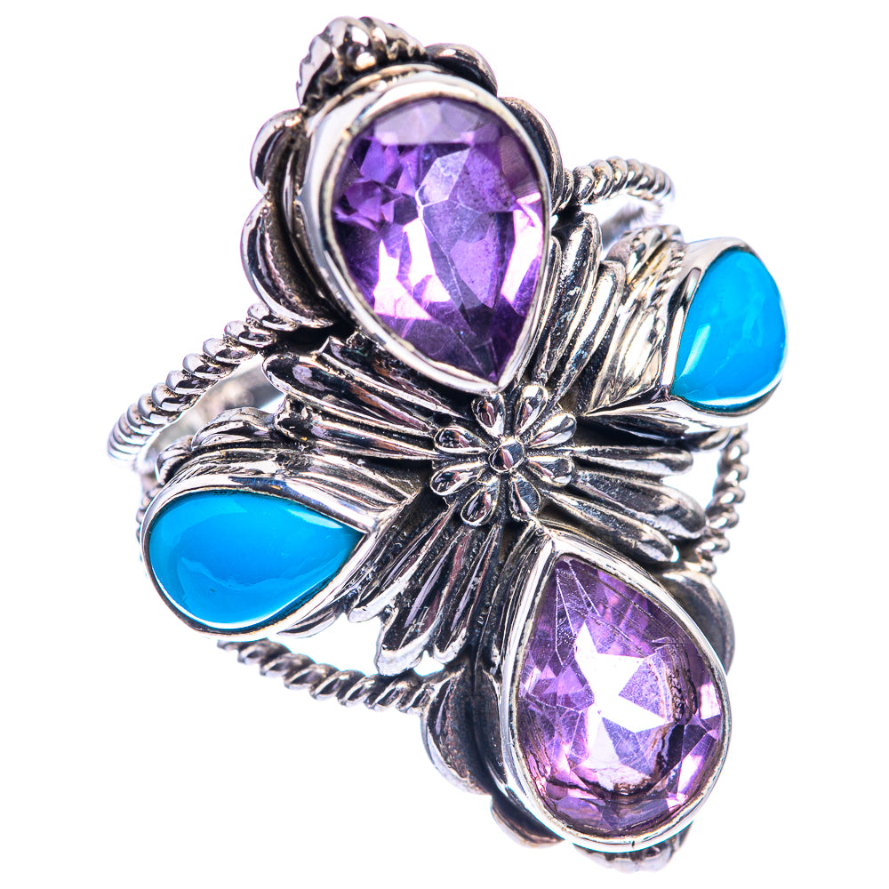 Faceted Amethyst, Sleeping Beauty Turquoise Ring Size 8 (925 Sterling Silver) R141995