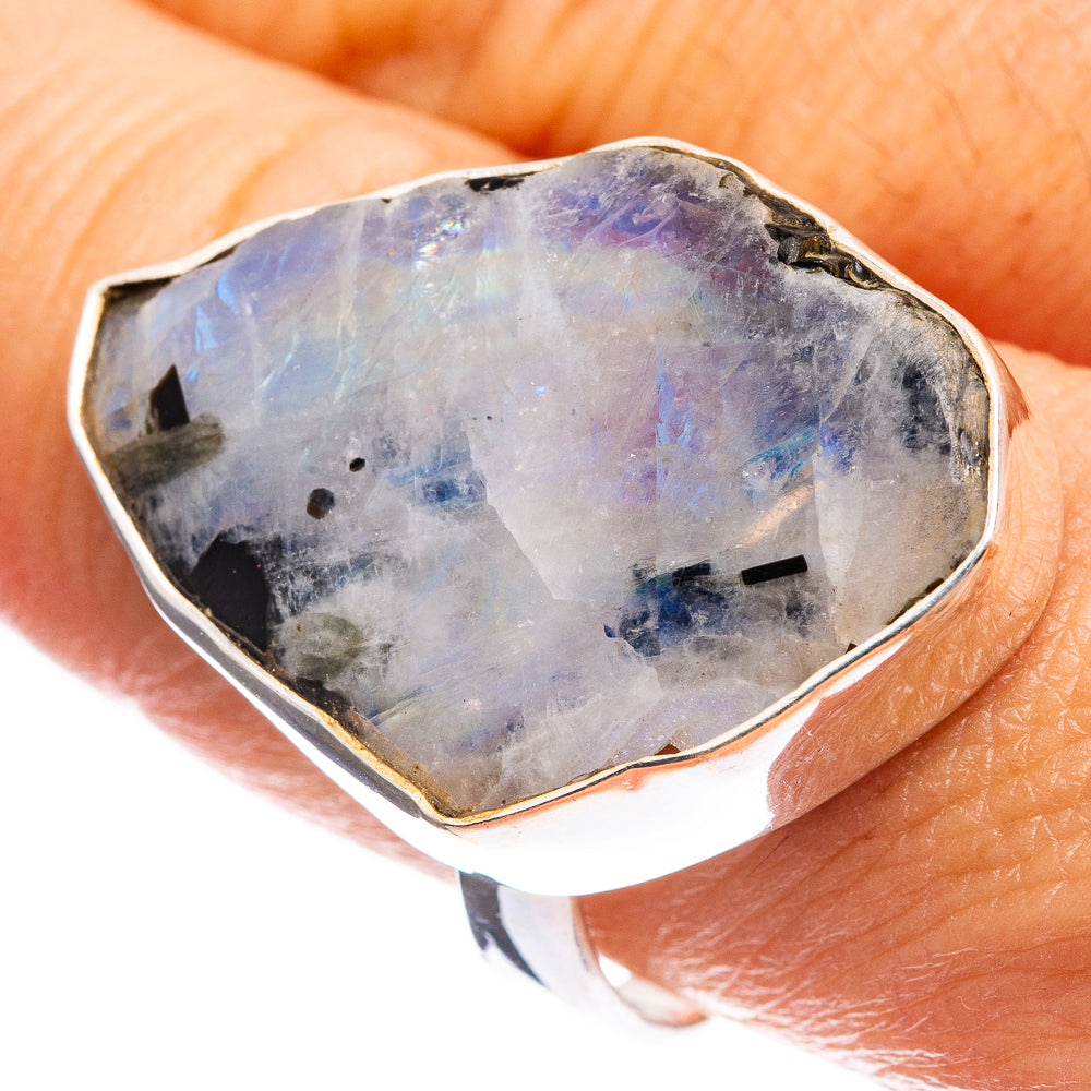 Large Rough Rainbow Moonstone Ring Size 10.25 (925 Sterling Silver) R143021