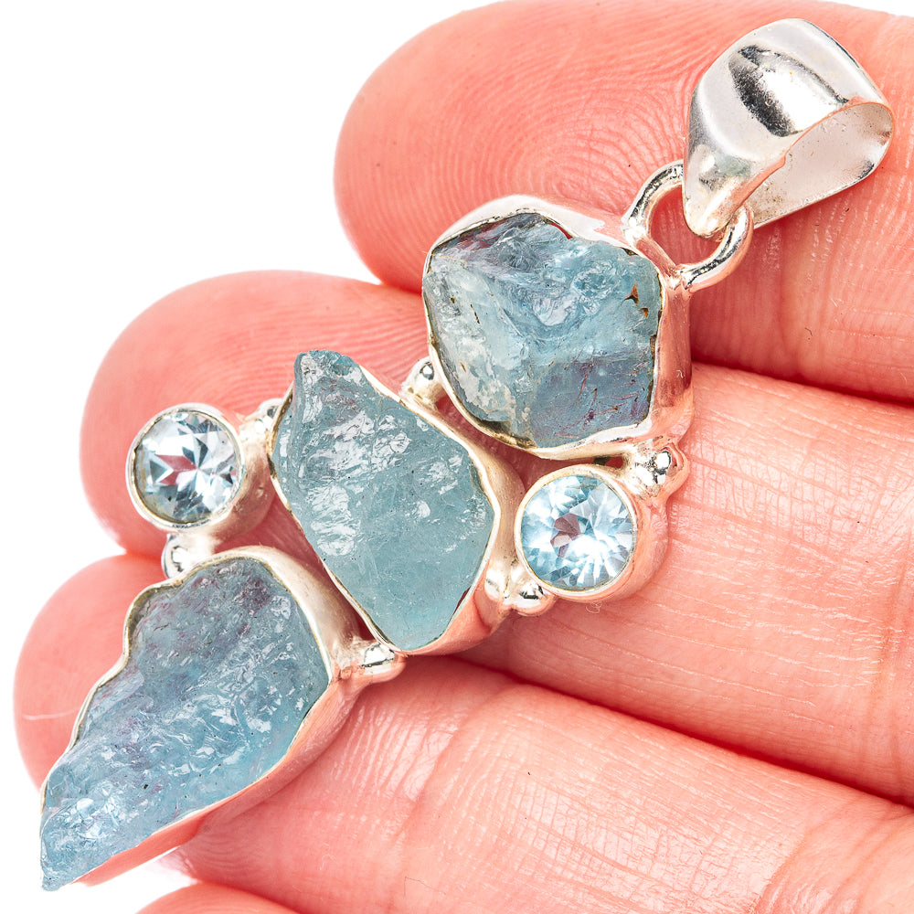Aquamarine, Blue Topaz Pendant 1 7/8" (925 Sterling Silver) P44380