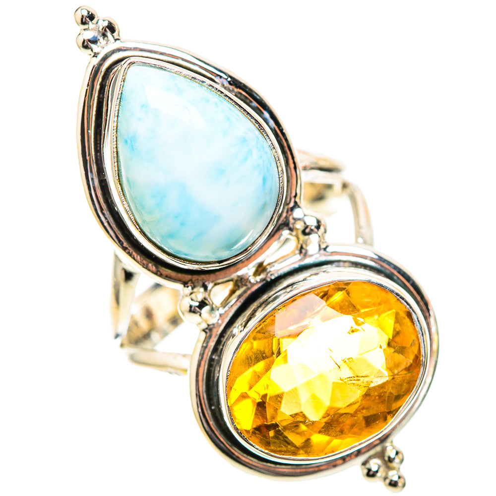Large Faceted Citrine, Larimar Ring Size 7.25 (925 Sterling Silver) RING139113