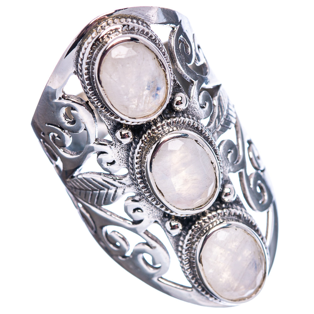 Huge Premium Rainbow Moonstone Ring Size 7.5 (.925 Sterling Silver)
