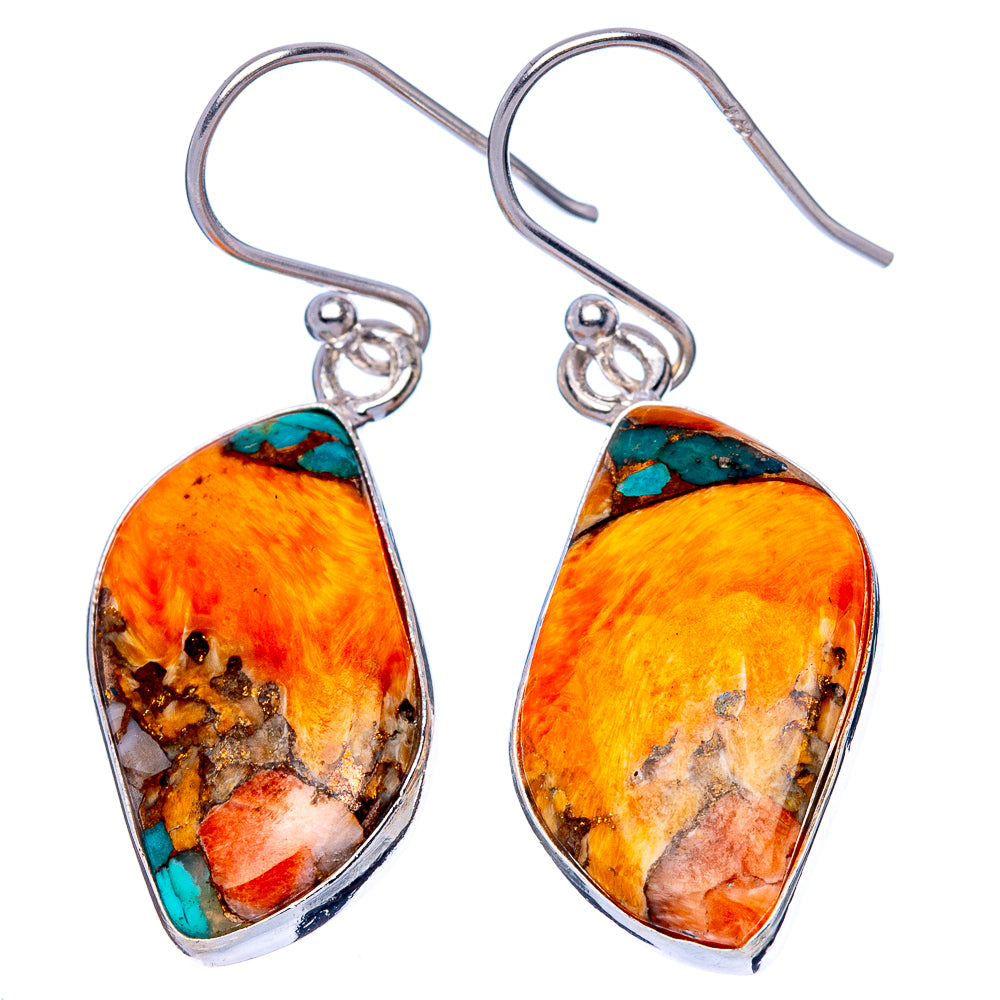 Spiny Oyster Turquoise Earrings 1 1/2" (925 Sterling Silver) E1676