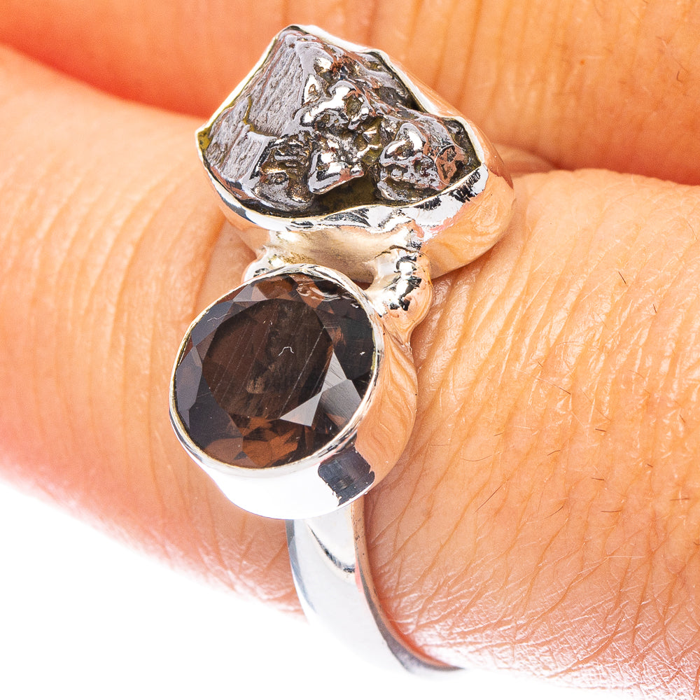 Rare Meteorite, Smoky Quartz Ring Size 8 (925 Sterling Silver) R6891