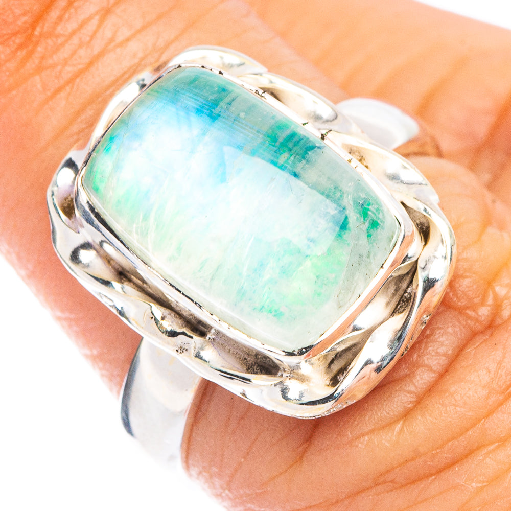 Green Moonstone Ring Size 6.5 (925 Sterling Silver) R7835