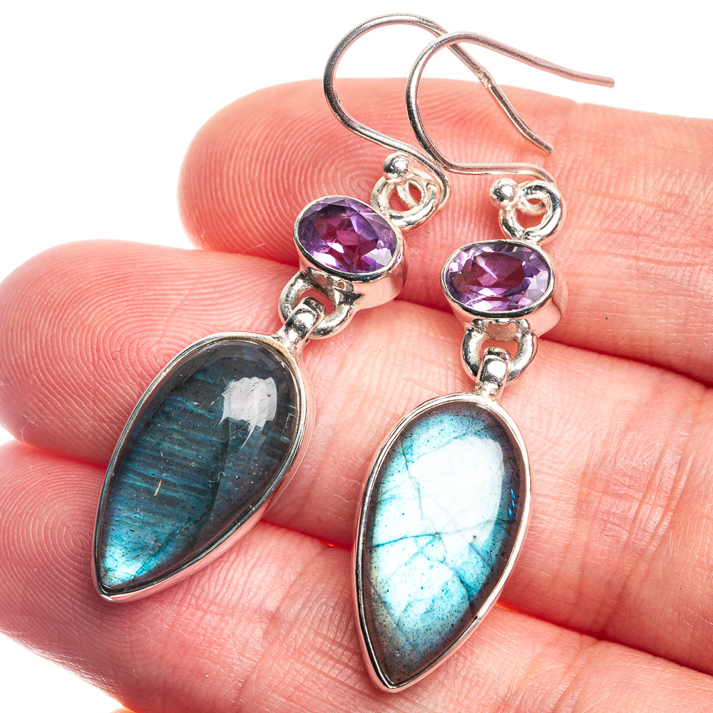 Labradorite, Amethyst 925 Sterling Silver Earrings 1 3/4"