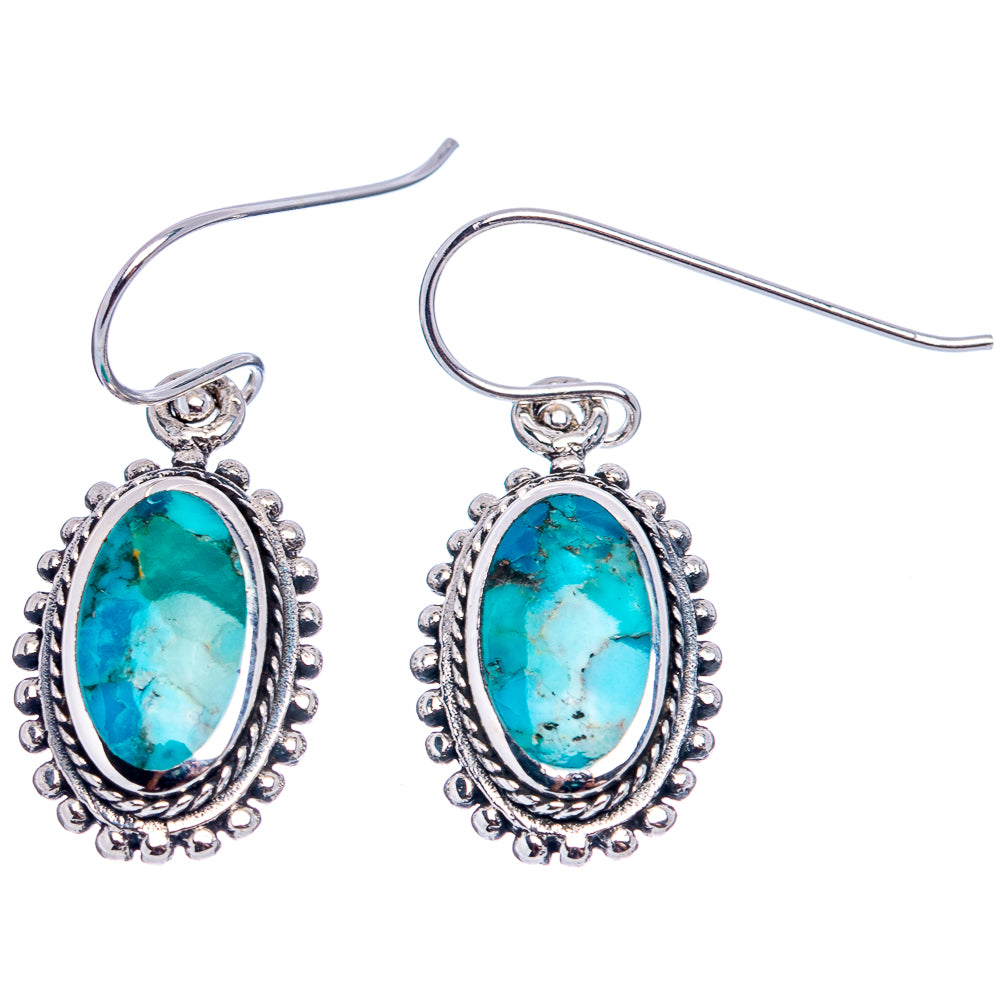 Native Style Mohave Turquoise Earrings 1 1/4" (.925 Sterling Silver)