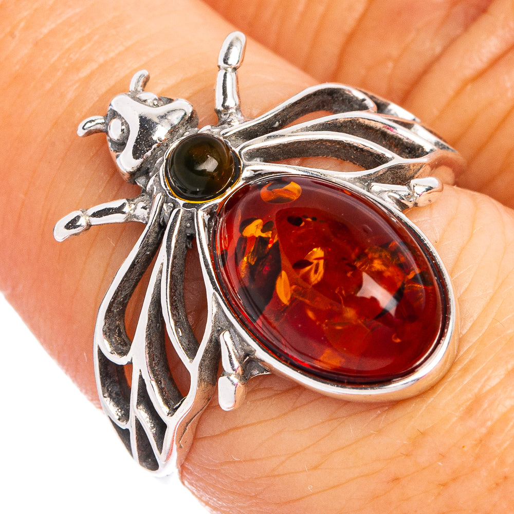 Baltic Amber Honey Bee Ring Size 7.5 (.925 Sterling Silver)