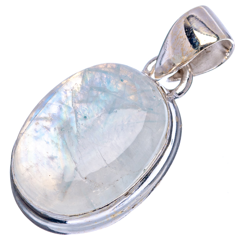 Rainbow Moonstone Pendant 1 1/8" (.925 Sterling Silver)