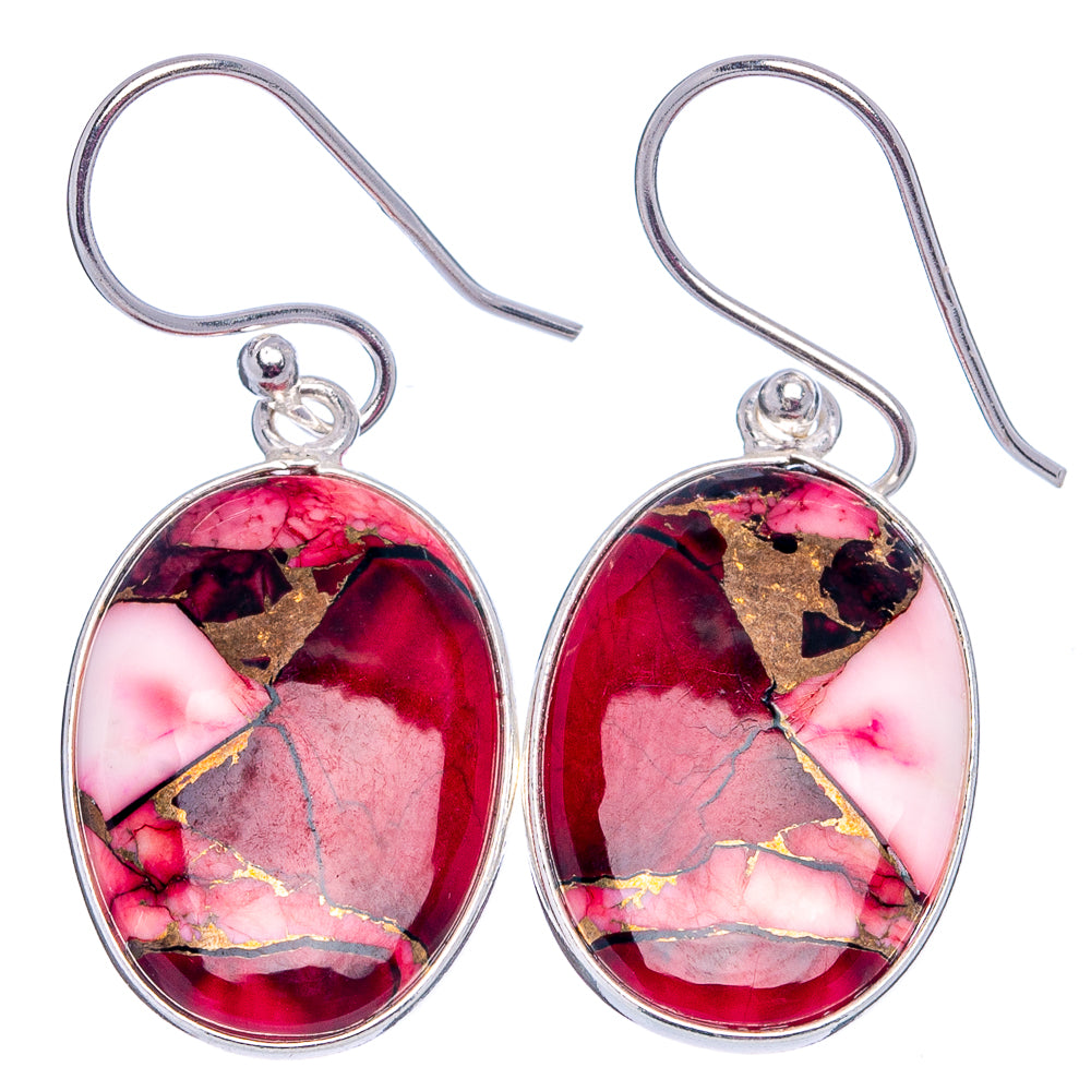 Red Dahlia Mohave Turquoise Earrings 1 3/8" (.925 Sterling Silver)
