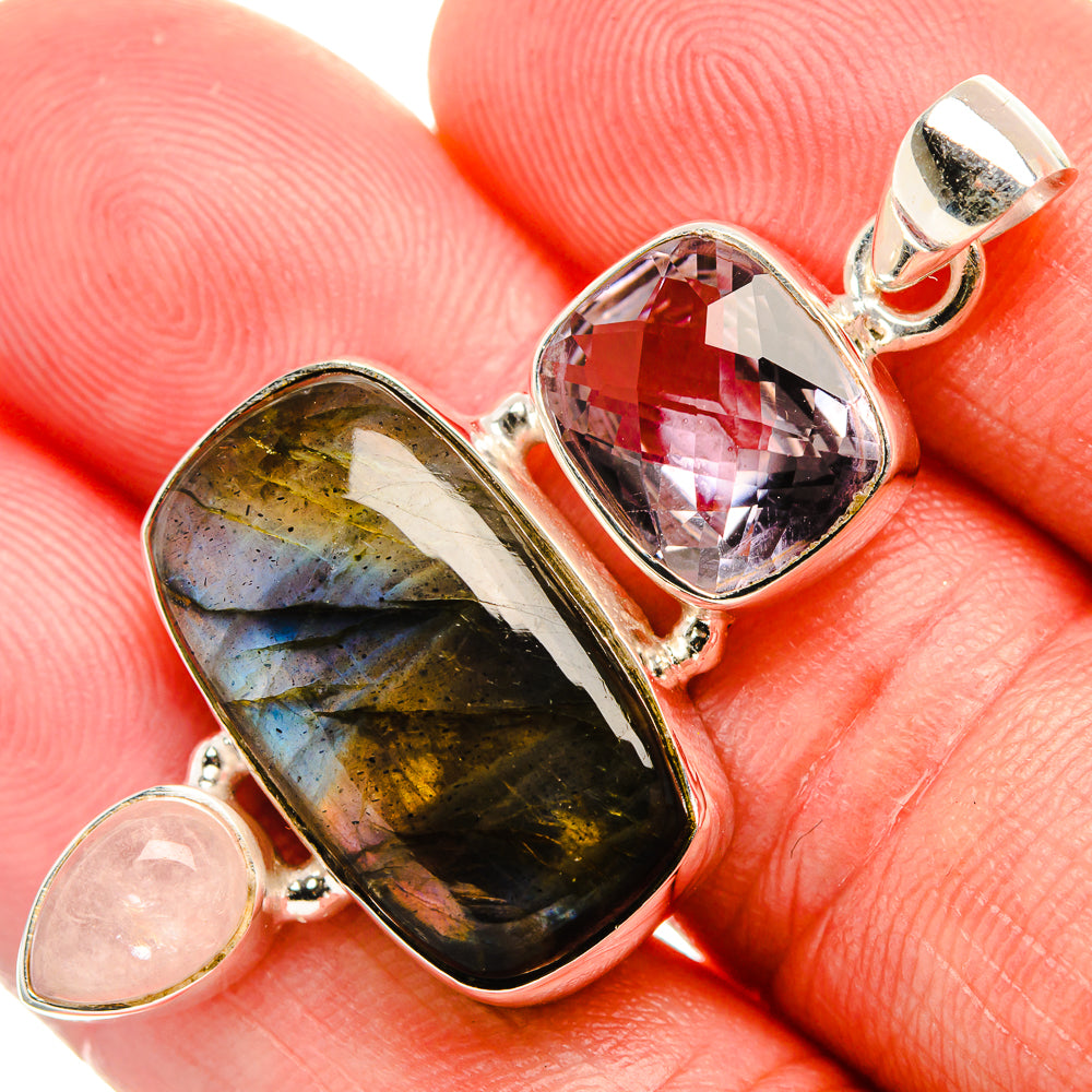 Labradorite, Amethyst, Rose Quartz Pendant 1 7/8" (925 Sterling Silver) PD37997