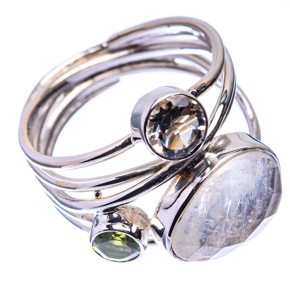 Premium Rainbow Moonstone, White Quartz, Peridot Ring Size 6 (925 Sterling Silver) R141750