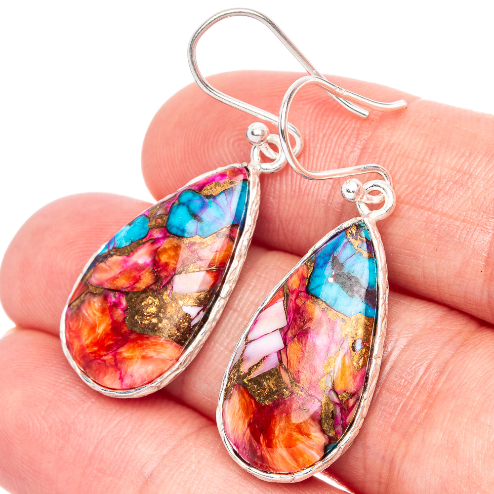 Kingman Pink Dahlia Turquoise Earrings 1 1/2" (925 Sterling Silver) E1261