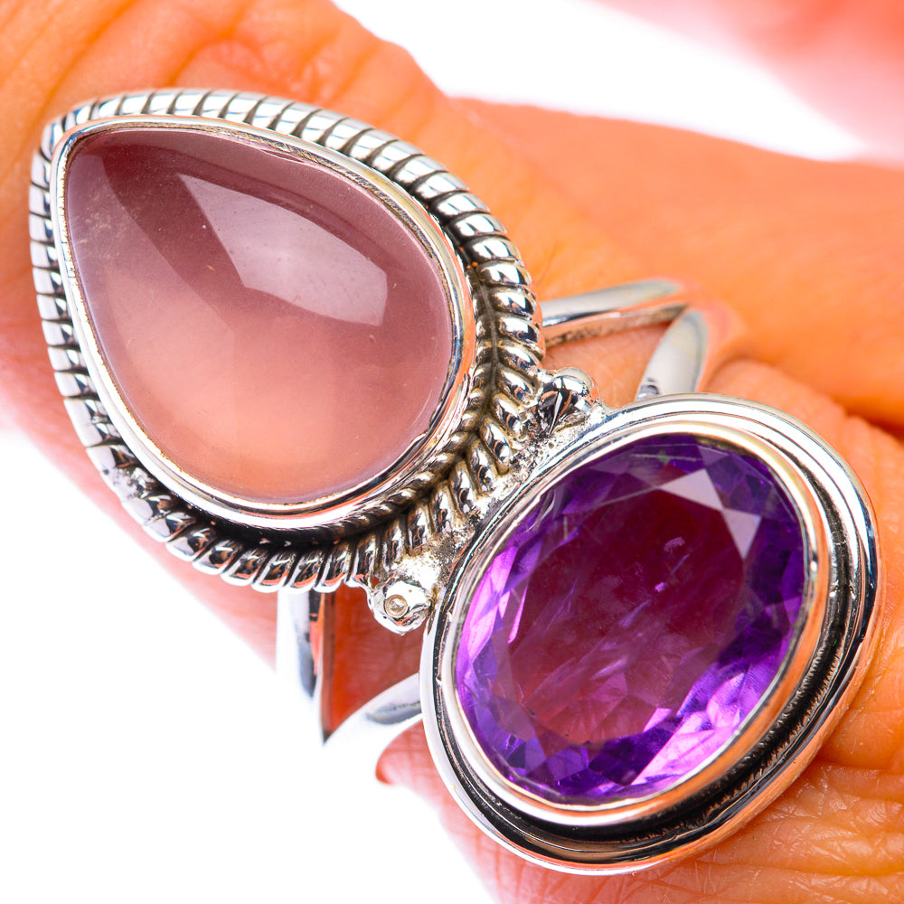 Large Rose Quartz, Amethyst Ring Size 9 (925 Sterling Silver) RING140055