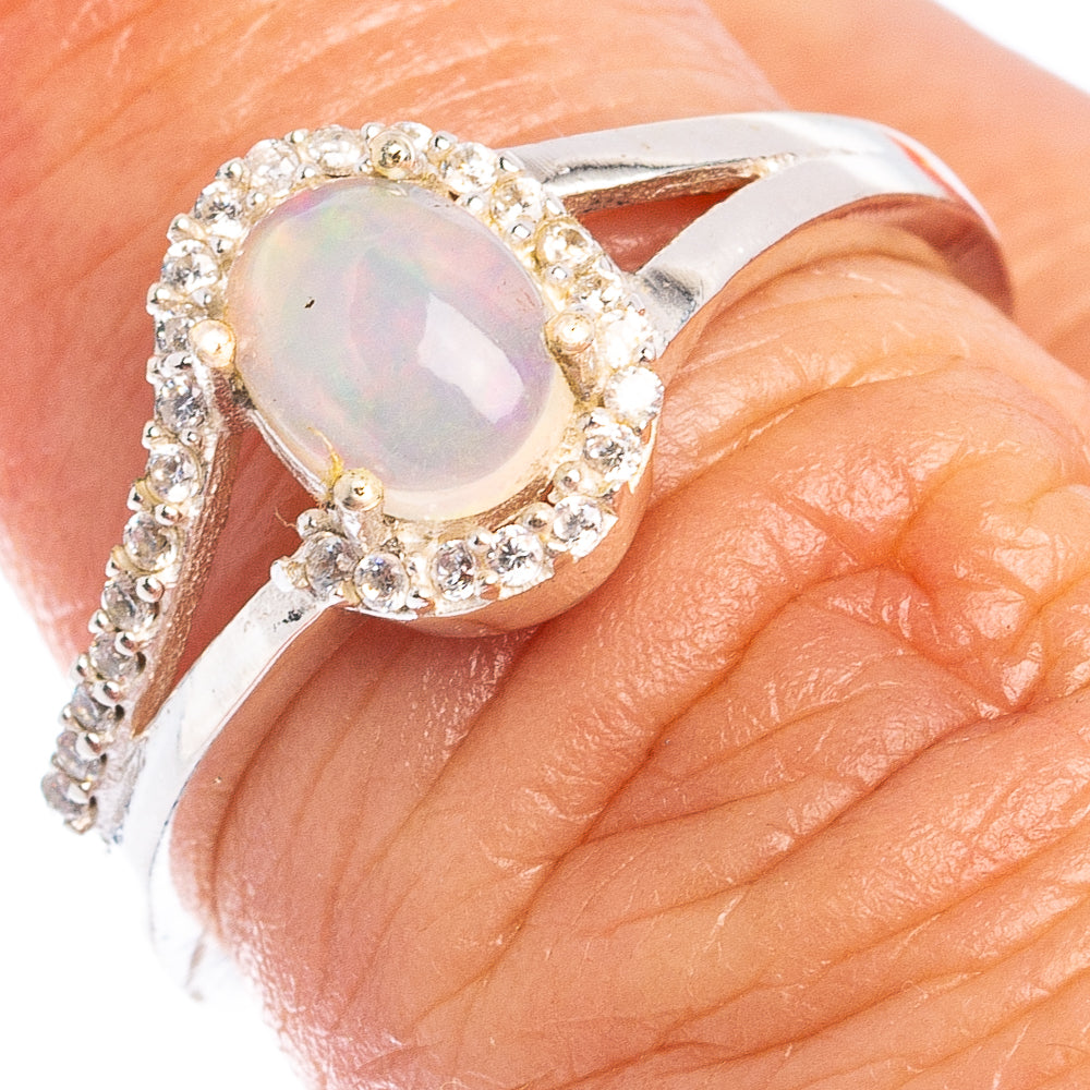 Rare Ethiopian Opal, Cubic Zirconia Ring Size 5.75 (.925 Sterling Silver)