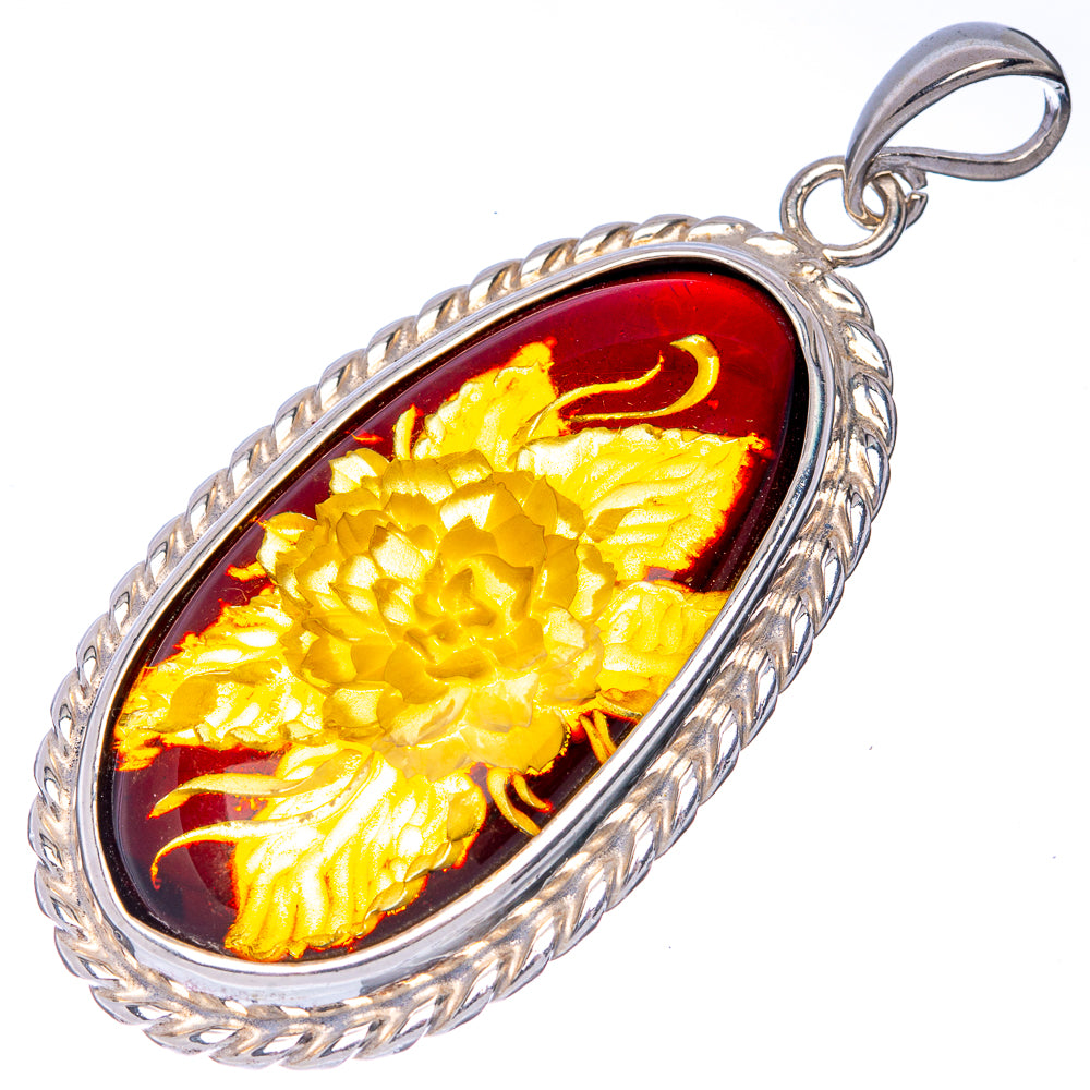 Anasilvercos Baltic Amber Cameo Pendant 2 1/4" (925 Sterlnig Silver)