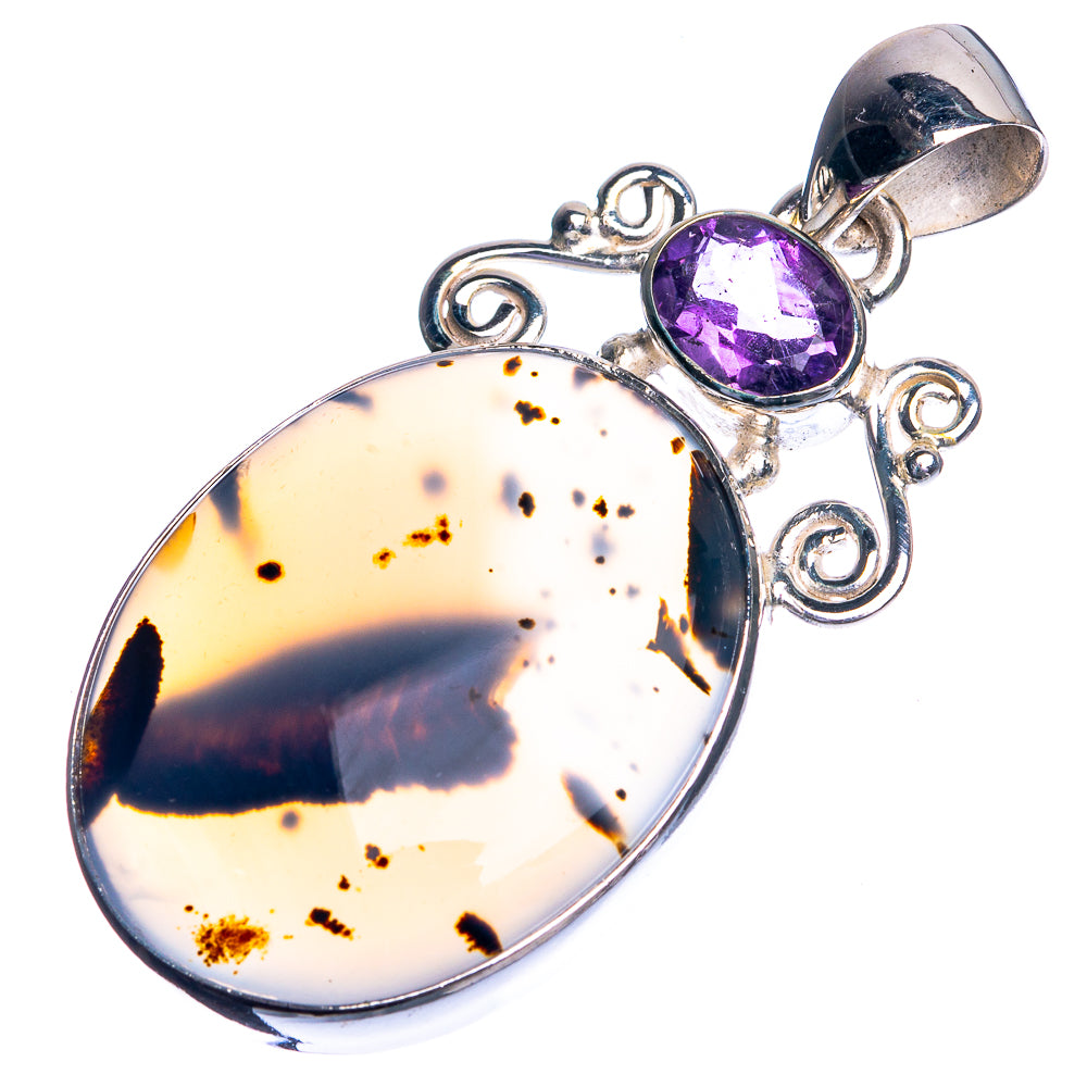 Montana Agate, Amethyst 925 Sterling Silver Pendant 1 3/4"