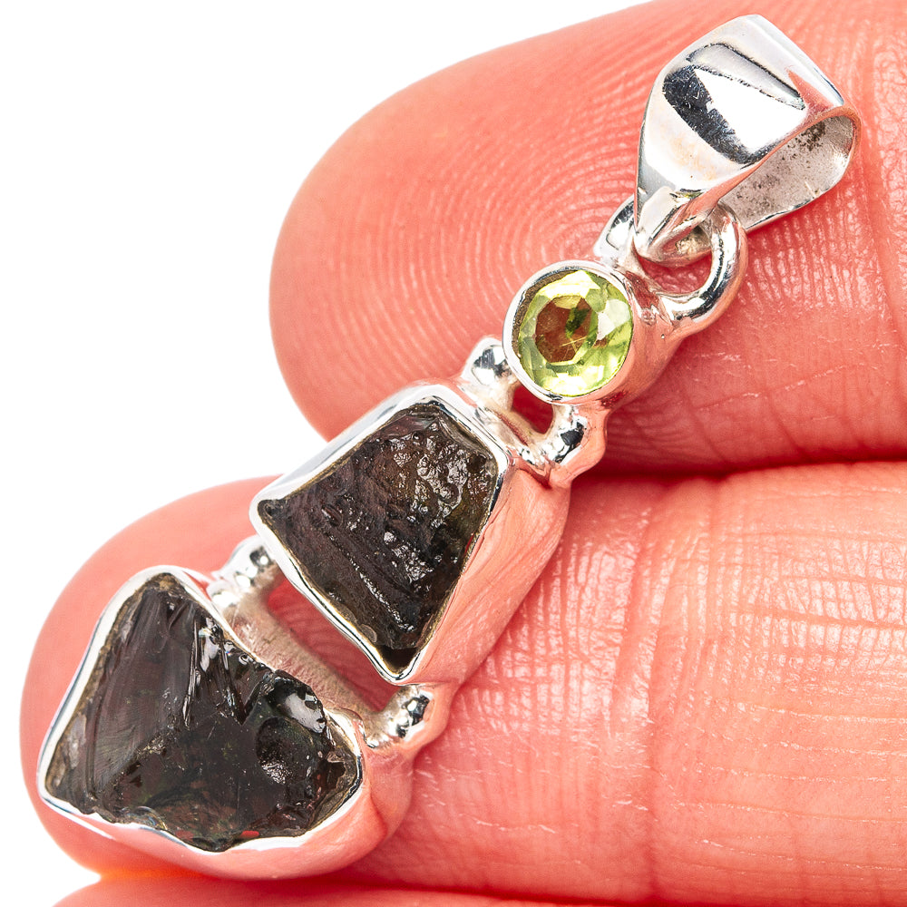 Moldavite, Peridot Pendant 1 3/8" (.925 Sterling Silver)