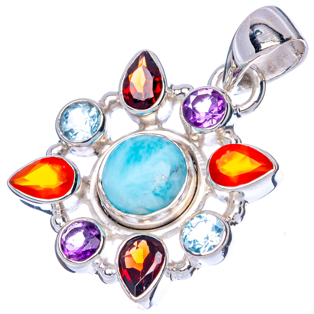 Larimar, Garnet, Amethyst, Carnelian, Blue Topaz Pendant 1 1/4" (925 Sterling Silver) P42737