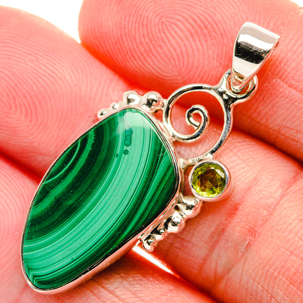 Premium Malachite, Peridot 925 Sterling Silver Pendant 1 5/8" (925 Sterling Silver) PD37763
