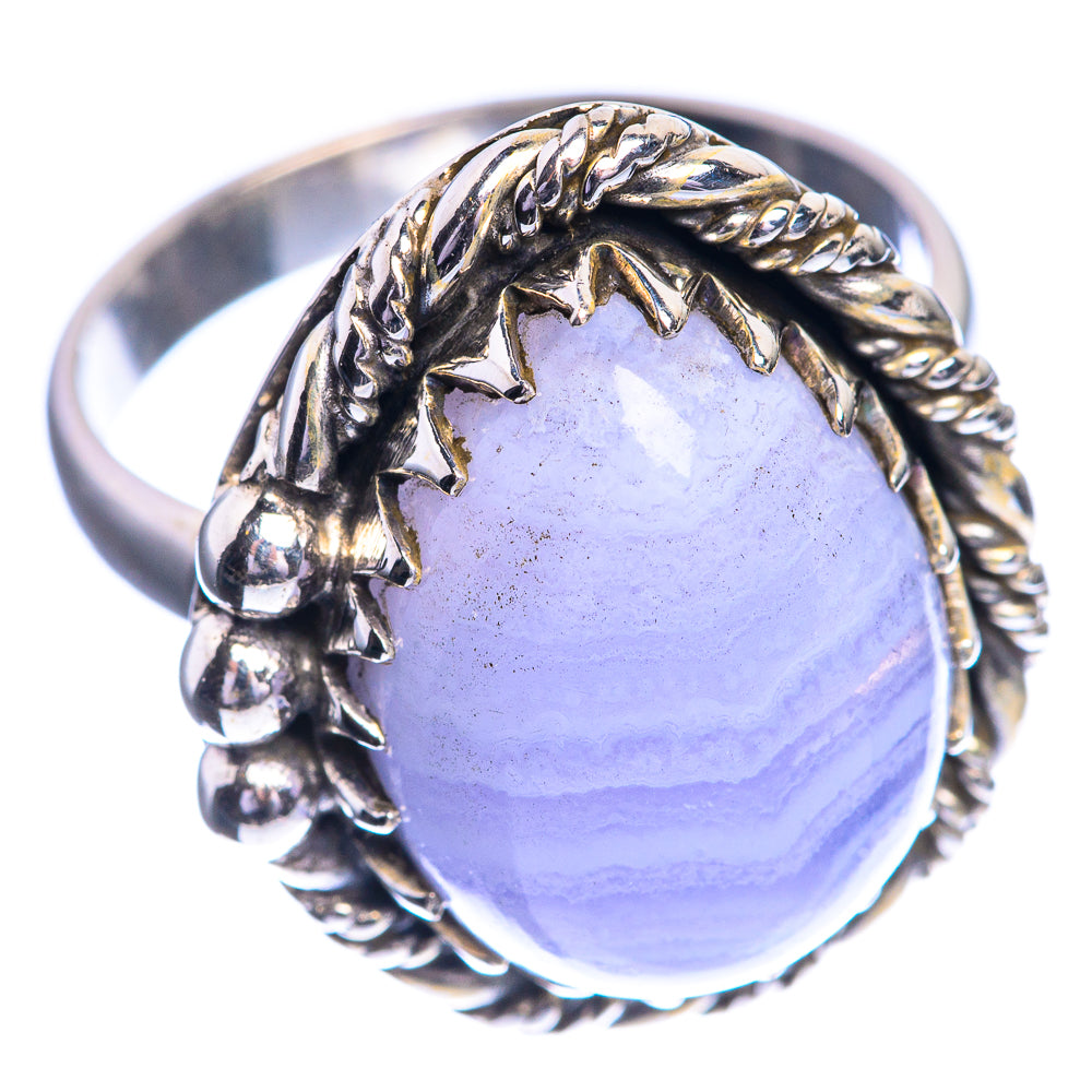 Blue Lace Agate 925 Sterling Silver Ring Size 7.5