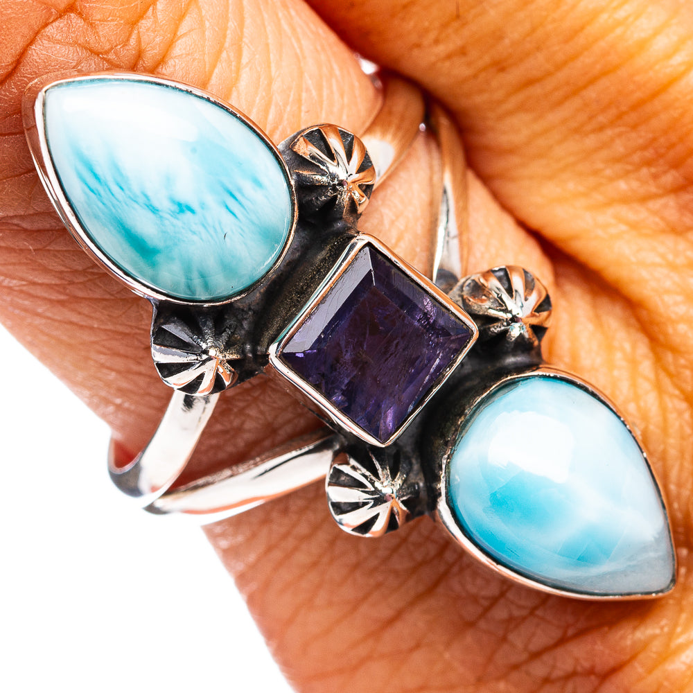 Premium Larimar, Iolite Ring Size 10 (.925 Sterling Silver)