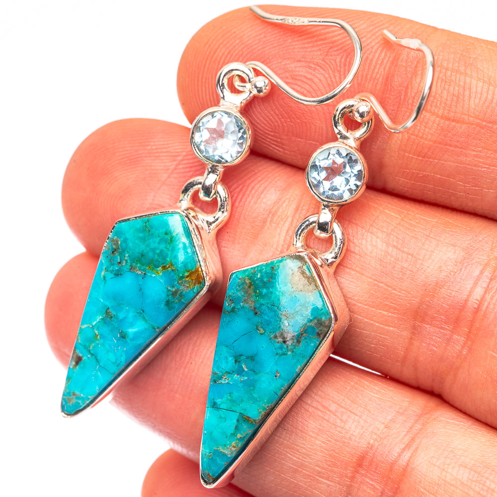 Chrysocolla, Blue Topaz Earrings 1 7/8" (925 Sterling Silver) E432261