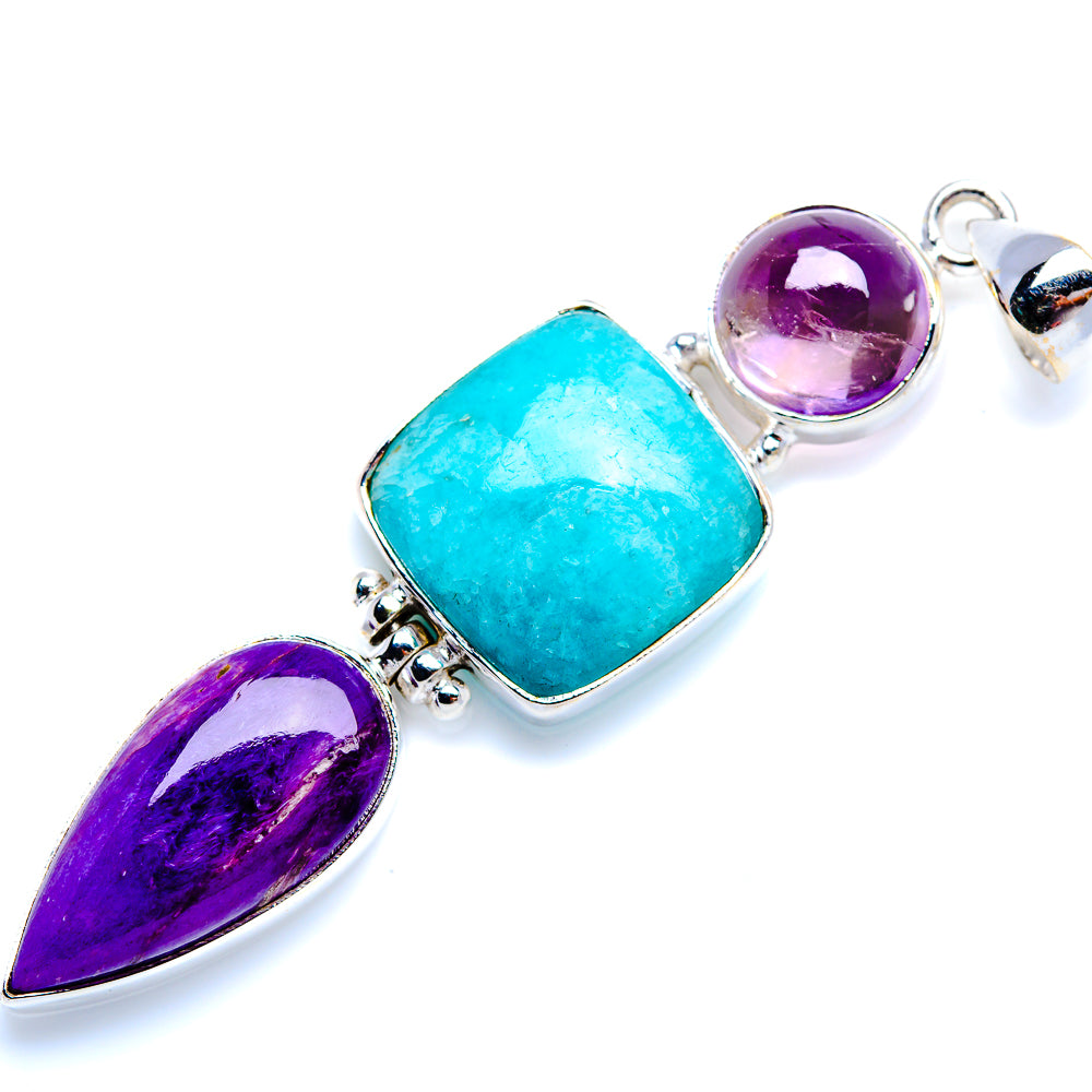 Larimar, Charoite, Amethyst 925 Sterling Silver Pendant 2 3/4" (925 Sterling Silver) PD38288