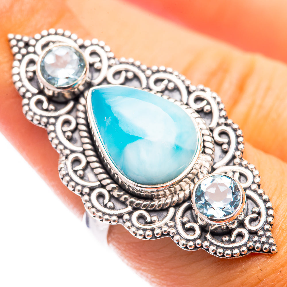 Large Larimar, Blue Topaz Ring Size 7 (925 Sterling Silver) R140869
