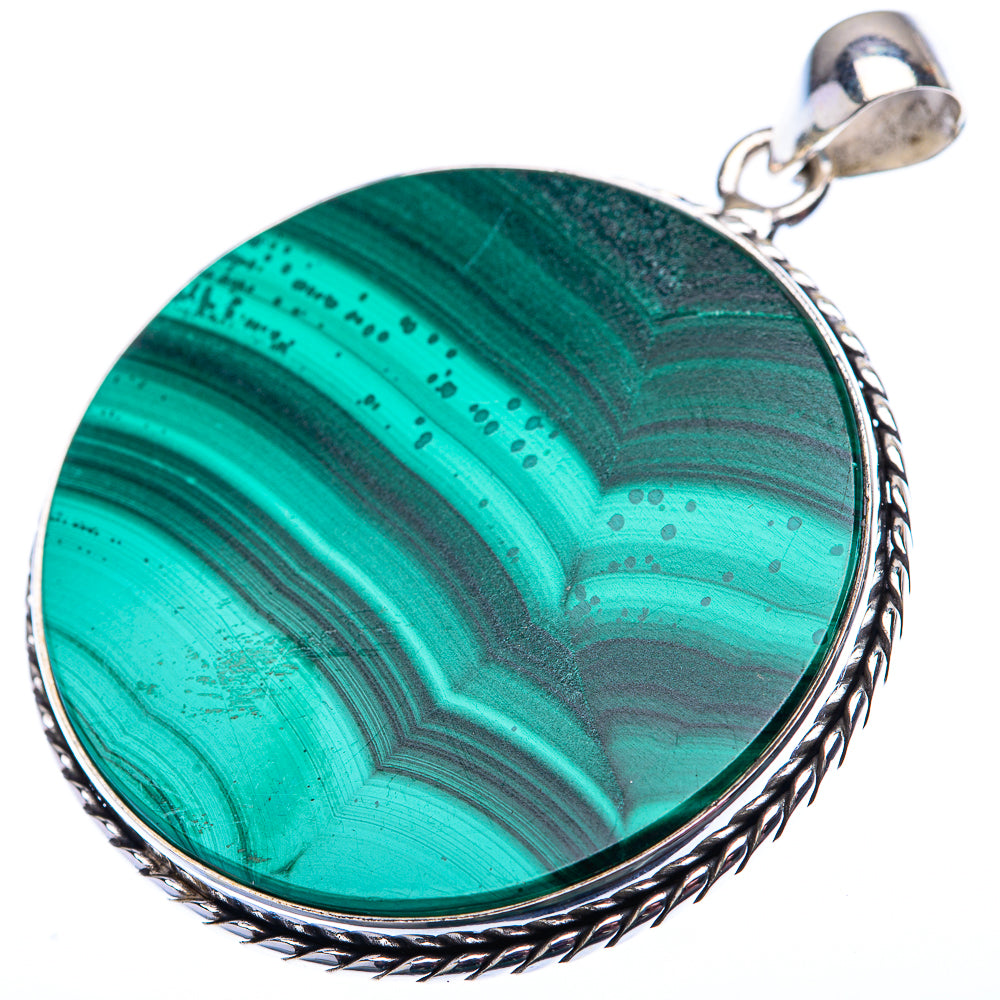 Malachite Coin Pendant 2" (925 Sterling Silver) PD38549