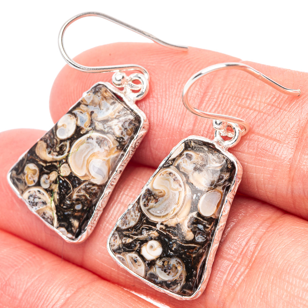 Turritella Agate Earrings 1 1/4" (925 Sterling Silver) E1472