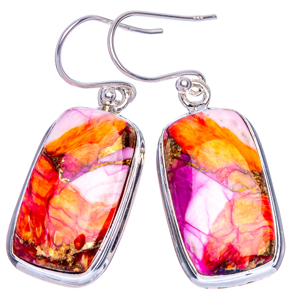 Kingman Pink Dahlia Turquoise Earrings 1 1/2" (925 Sterling Silver) E1161