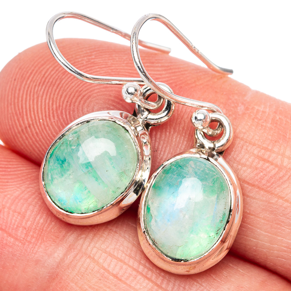 Green Moonstone Earrings 1 1/8" (925 Sterling Silver) E1415