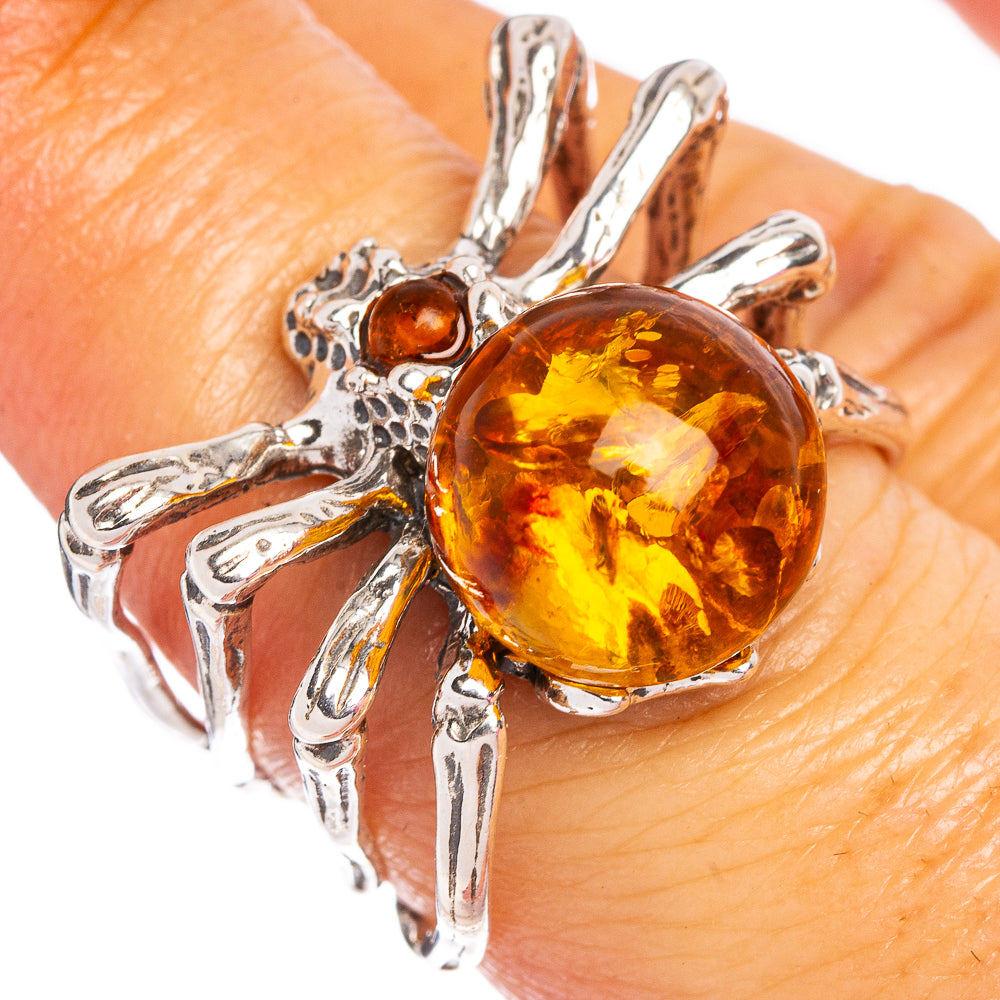 Baltic Amber Spider Ring Size 6.5 (.925 Sterling Silver)