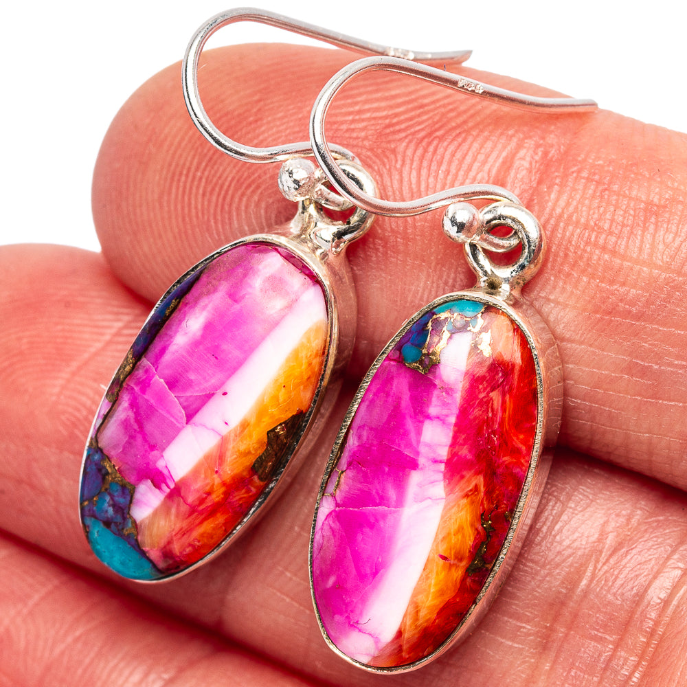 Pink Dahlia Mohave Turquoise Earrings 1 1/4" (.925 Sterling Silver)