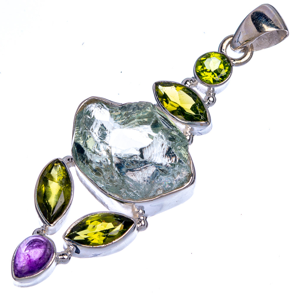 Raw Aquamarine, Peridot, Amethyst Pendant 2 1/4" (925 Sterling Silver) P39793