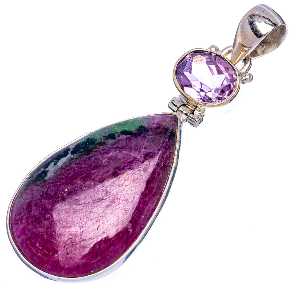 Ruby Zoisite, Amethyst Pendant 2 1/8" (925 Sterling Silver) P40603