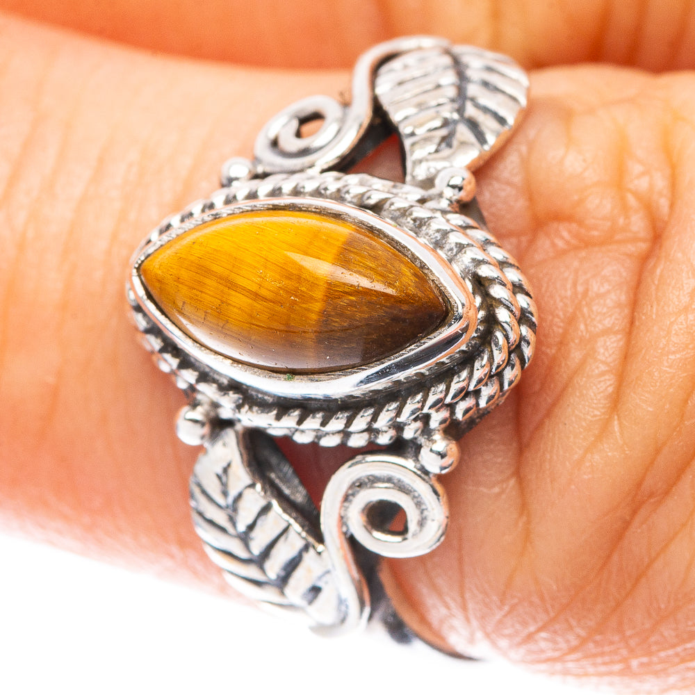 Tiger Eye Leaf 925 Sterling Silver Ring Size 6.75 (925 Sterling Silver) R5349