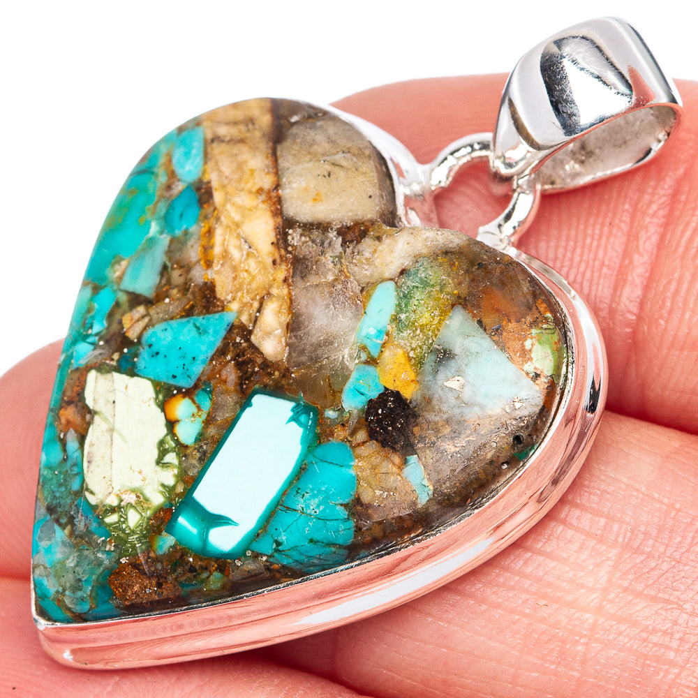 Rare Matrix Royston Turquoise Heart Pendant 1 1/2" (925 Sterling Silver) P41457