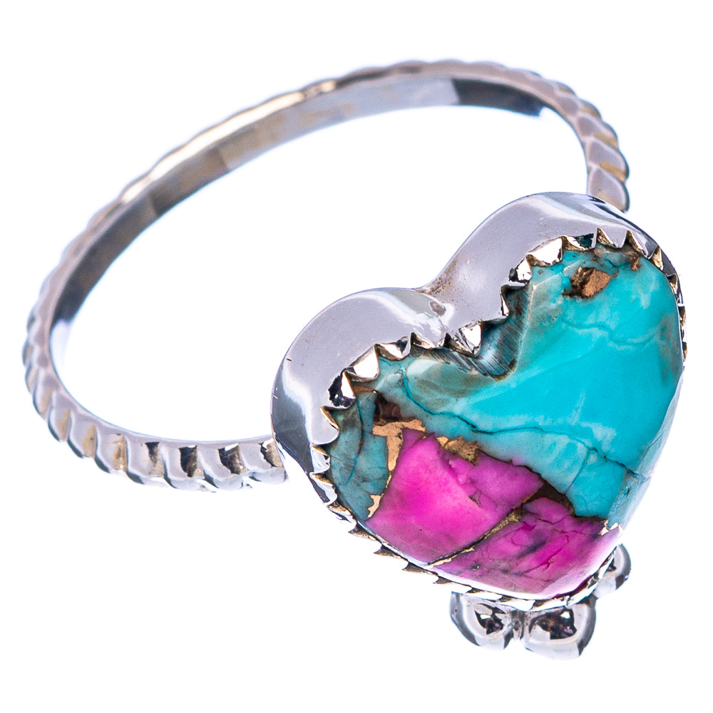 Cotton Candy Turquoise Heart Ring Size 8 (.925 Sterling Silver)
