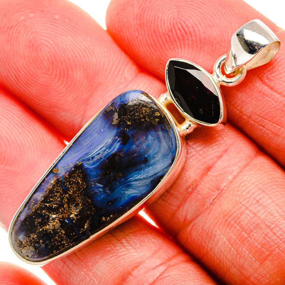 Boulder Opal, Garnet Pendant 2" (925 Sterling Silver) PD37900