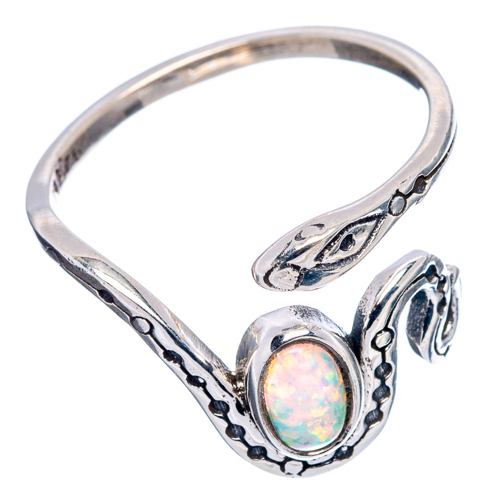 Lab Opal Snake Dainty Ring Size 7 Adjustable (.925 Sterling Silver)
