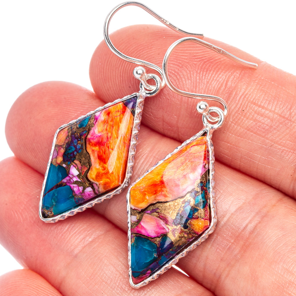 Kingman Pink Dahlia Turquoise Earrings 1 5/8" (925 Sterling Silver) E1170