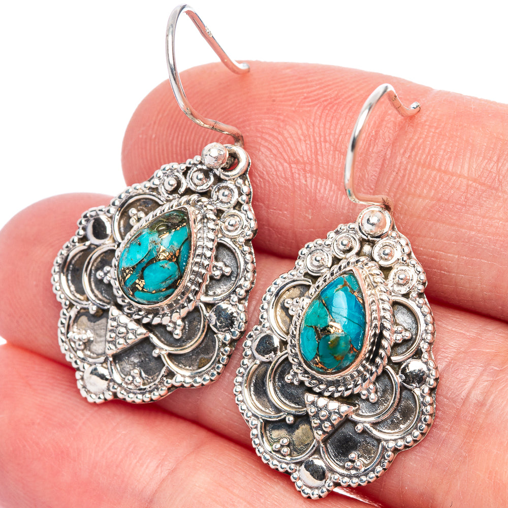 Blue Copper Composite Turquoise Earrings 1 3/8" (925 Sterling Silver) E433331
