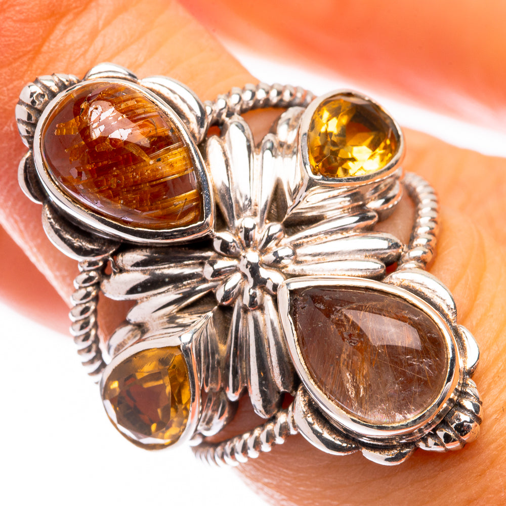 Large Rutilated Quartz, Citrine Ring Size 6.5 (925 Sterling Silver) R141642